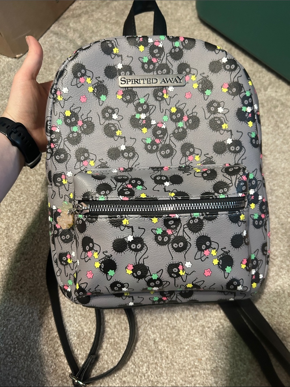 Spirited Away Soot Sprite Mini Backpack in Gray with Colorful Stars